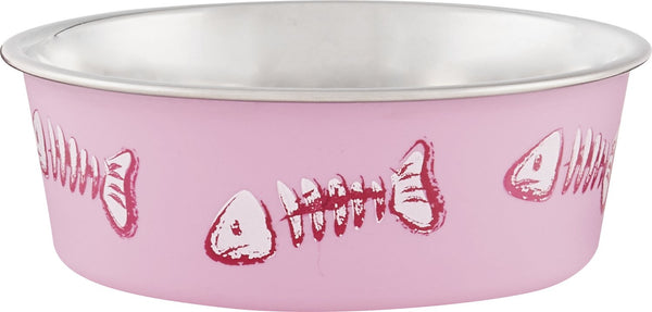 Loving Pets Bella Bowls Pet Bowl, Skeleton Pink, X-Small