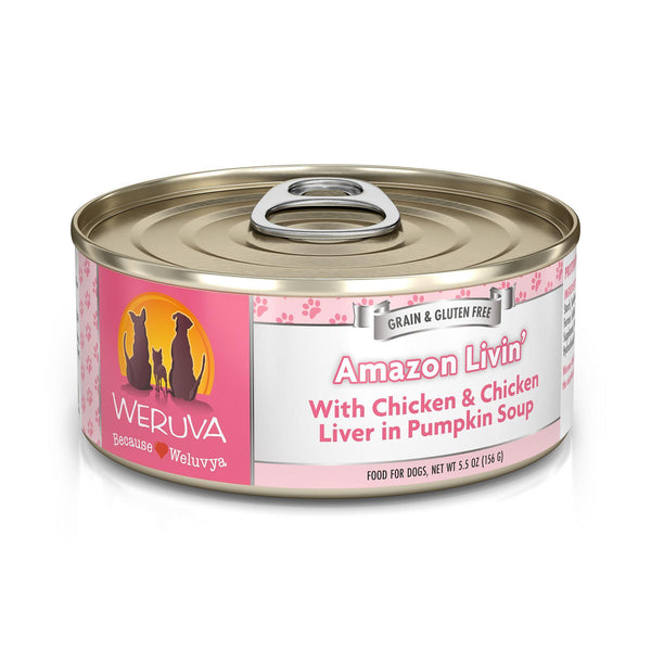 Weruva Classic Dog Amazon Livin' Poulet et Foie de poulet dans soupe à la citrouille Nourriture humide pour chiens en boîte
