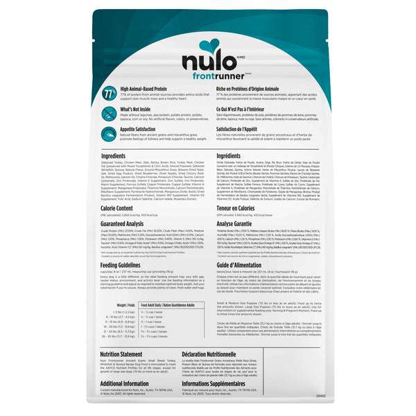 Nulo Frontrunner Ancient Grains Small Breed Turkey, Whitefish, & Quinoa Dry Dog Food (CA)
