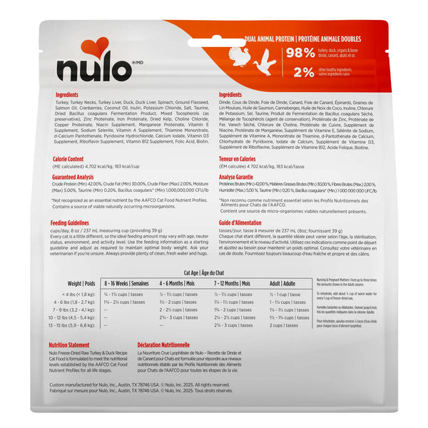 Nulo Turkey & Duck Grain-Free Freeze-Dried Raw Cat Food (CA)