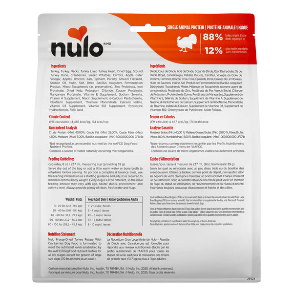 Nulo Turkey with Cranberries Grain-Free Freeze-Dried Raw Dog Food (CA)