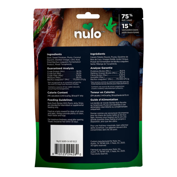 Nulo Jerky Strips Duck Recipe with Plums Dog Treats (CA)