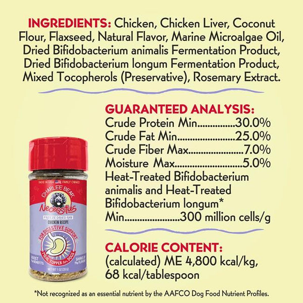 Charlee Bear Necessities Digestive Support Chicken Freeze-Dried Raw Dog Food Topper (CA)