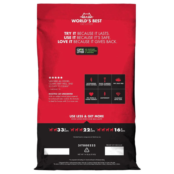 World's Best Multiple Cat Unscented Clumping Cat Litter