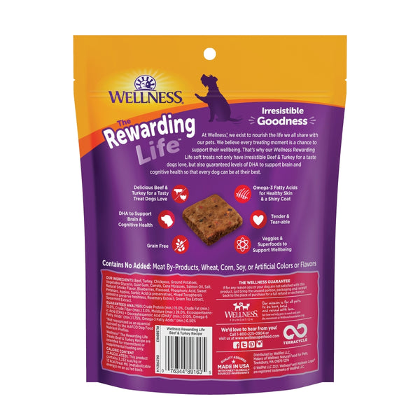 Wellness Sans céréales The Rewarding Life Friandises molles et moelleuses pour chiens au bœuf et à la dinde, 6 oz