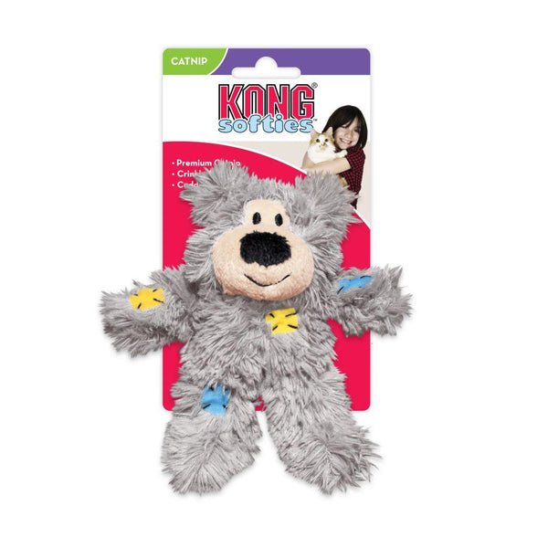 KONG Softies Patchwork Bear Cat Toy, Color Varies