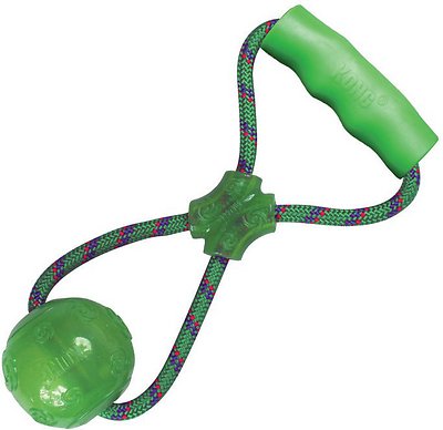 KONG Squeezz Ball with Handle Dog Toy, Color Varies