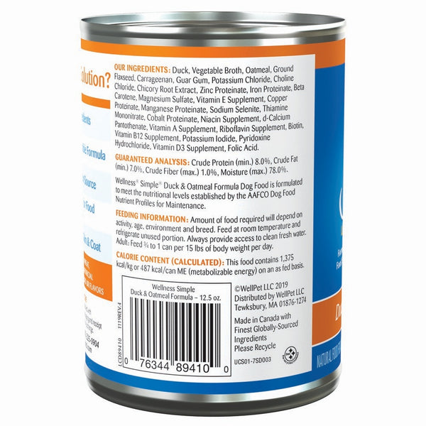 Wellness Simple Limited Ingredient Diet Duck & Oatmeal Formula Wet Dog Food Can
