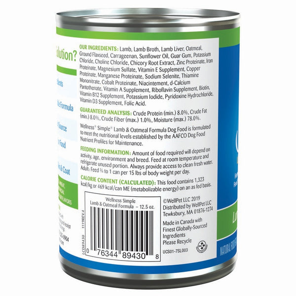 Wellness Simple Limited Ingredient Diet Lamb & Oatmeal Formula Wet Dog Food Can