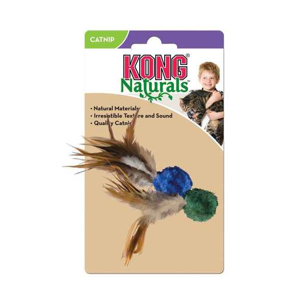 KONG Naturals Crinkle Ball with Feathers Cat Toy, Color Varies