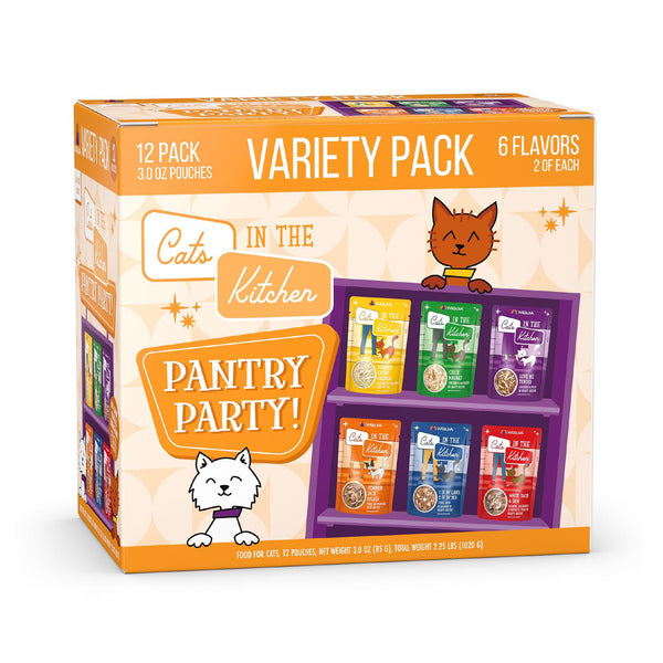 Cats in the Kitchen Pantry Party ! Lot varié de sachets de nourriture humide pour chats, 3 oz, 12 unités