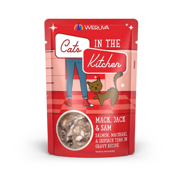 Cats in the Kitchen Mack, Jack & Sam Salmon, Mackerel & Skipjack Tuna in Gravy Wet Cat Food Pouch