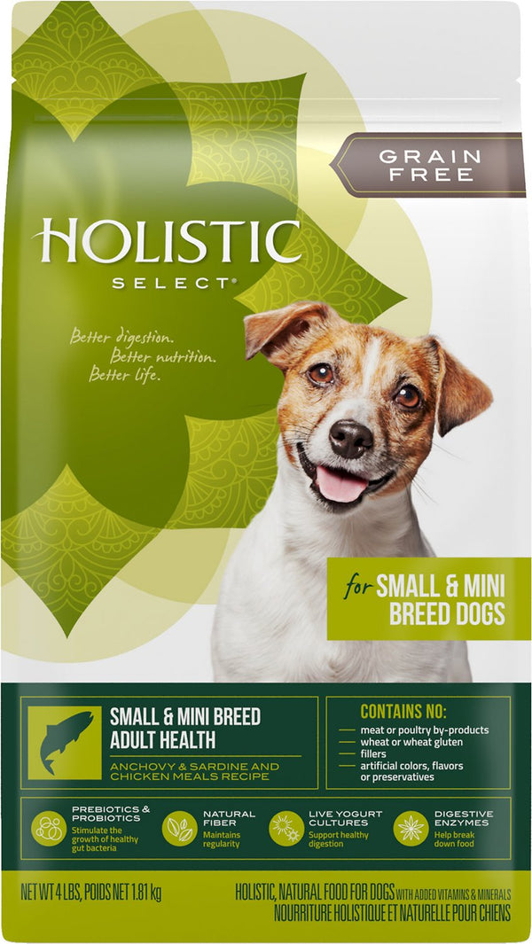 Holistic Select Small & Mini Breed Adult Health Anchovy, Sardine & Chicken Meals Recipe Dry Dog Food, 4-lb