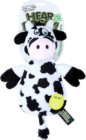 Hear Doggy Silent Squeaker Chew Guard Flattie Cow Dog Toy