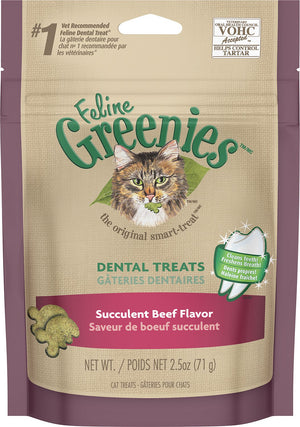 Feline Greenies Dental Treats Succulent Beef Flavor Cat Treats, 2.5-oz