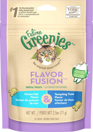 Feline Greenies Dental Treats Flavor Fusion Ocean Fish & Tempting Tuna Flavor Cat Treats, 2.5-oz