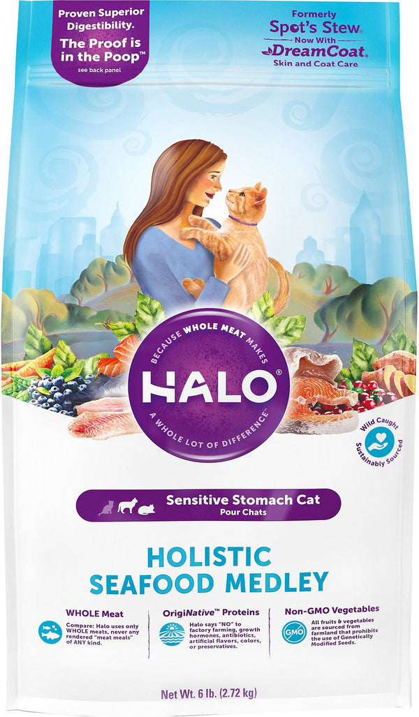 Halo Holistic Mélange de fruits de mer pour estomac sensible Croquettes pour chat