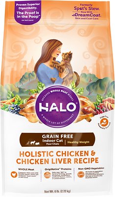 Halo Holistic Recette au poulet et foie de poulet Sans céréales pour chat d'intérieur en surpoids Croquettes pour chat
