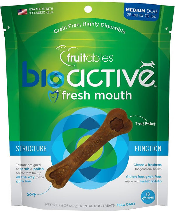 Fruitables BioActive Fresh Mouth Medium Dental Chews Dog Treats, 10-count