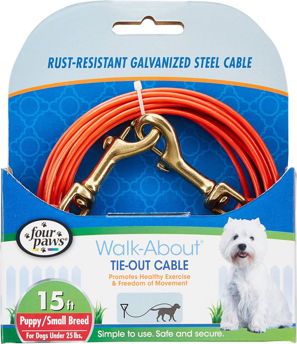 Four Paws Puppy Tie Out Cable, Orange, 15-ft