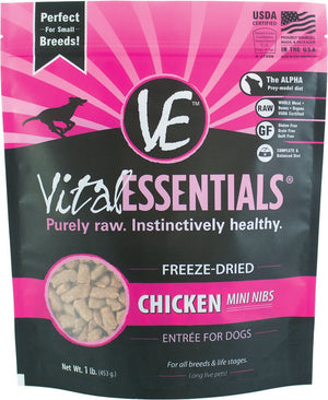 Vital Essentials Chicken Entree Mini Nibs Grain-Free Freeze-Dried Dog Food, 1-lb