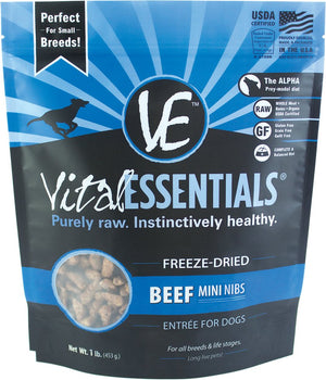 Vital Essentials Beef Entree Mini Nibs Grain-Free Freeze-Dried Dog Food, 1-lb
