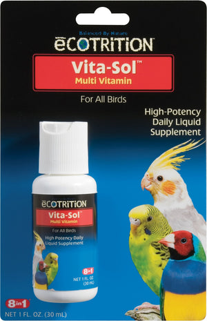 eCOTRITION Vita-Sol Multi vitamines Supplément quotidien pour oiseaux, flacon de 1 oz