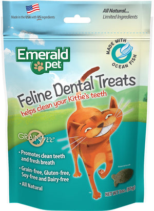 Emerald Pet Feline Dental Treats with Ocean Fish Cat Treats, 3-oz