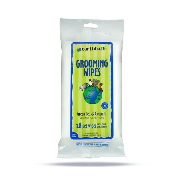 Earthbath Grooming Wipes for Dogs & Cats, Green Tea & Awapuhi, 28-count