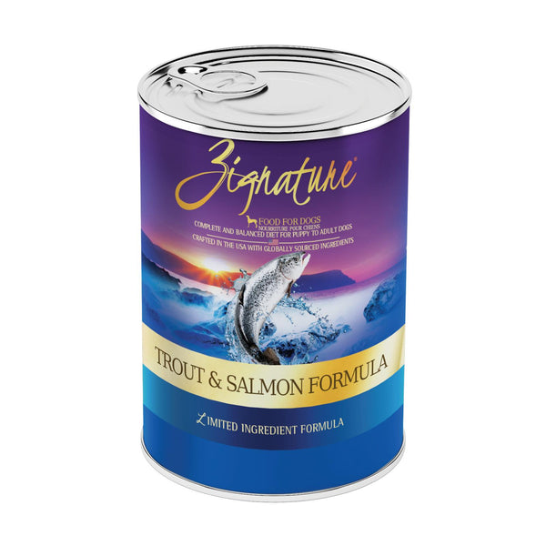 Zignature Formule à ingrédients limités à la truite et au saumon Pâtée pour chiens en conserve
