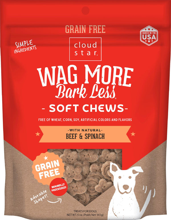 Cloud Star Wag More Bark Less Friandises molles et moelleuses sans céréales au bœuf et aux épinards pour chiens, 5 oz