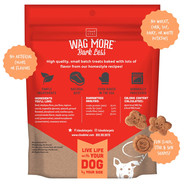 Cloud Star Wag More Bark Less Friandises molles et moelleuses sans céréales au bœuf et aux épinards pour chiens, 5 oz