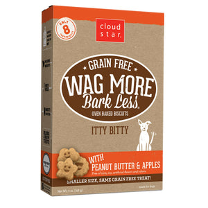 Cloud Star Wag More Bark Less Grain-Free Itty Bitty Oven Baked with Peanut Butter & Apples Dog Treat, 7-oz