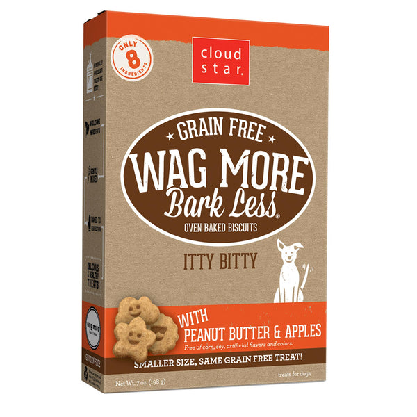 Cloud Star Wag More Bark Less Grain-Free Itty Bitty Oven Baked with Peanut Butter & Apples Dog Treat, 7-oz