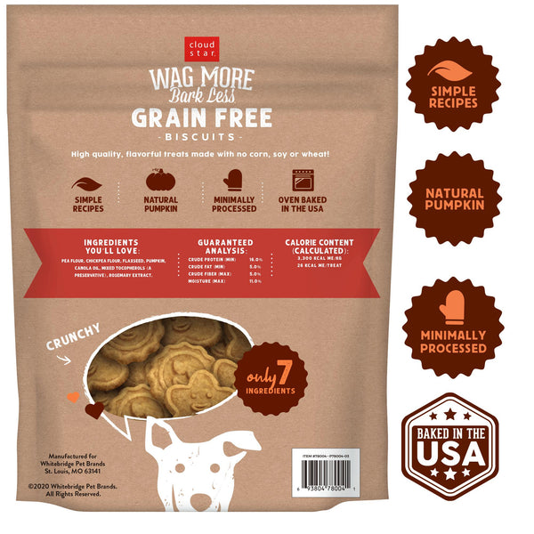Cloud Star Wag More Bark Less Grain Free Pumpkin Flavor Dog Treats, 2.5-lb