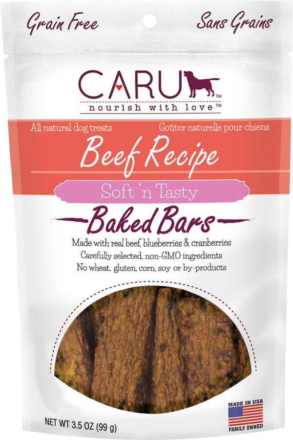 Caru Soft 'n Tasty Barres cuites Recette au bœuf Friandises sans céréales pour chiens, 3,5 oz