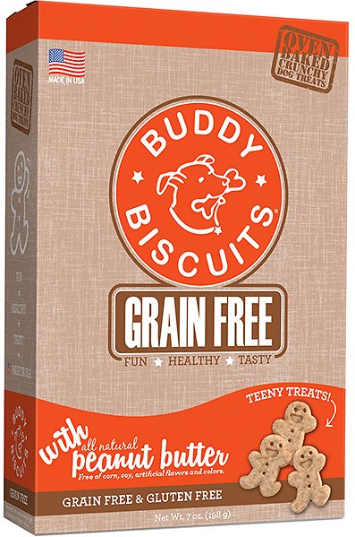 Buddy Biscuits Grain Free Oven Baked Teeny Treats with Homestyle Peanut Butter Dog Treats, 7-oz box