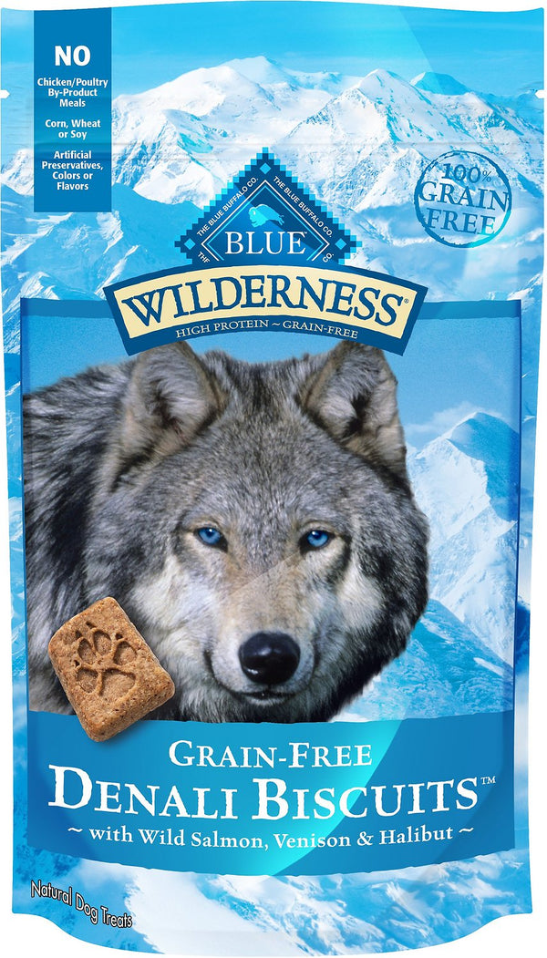Blue Buffalo Wilderness Denali Biscuits with Wild Salmon, Venison & Halibut Grain-Free Dog Treats, 8-oz