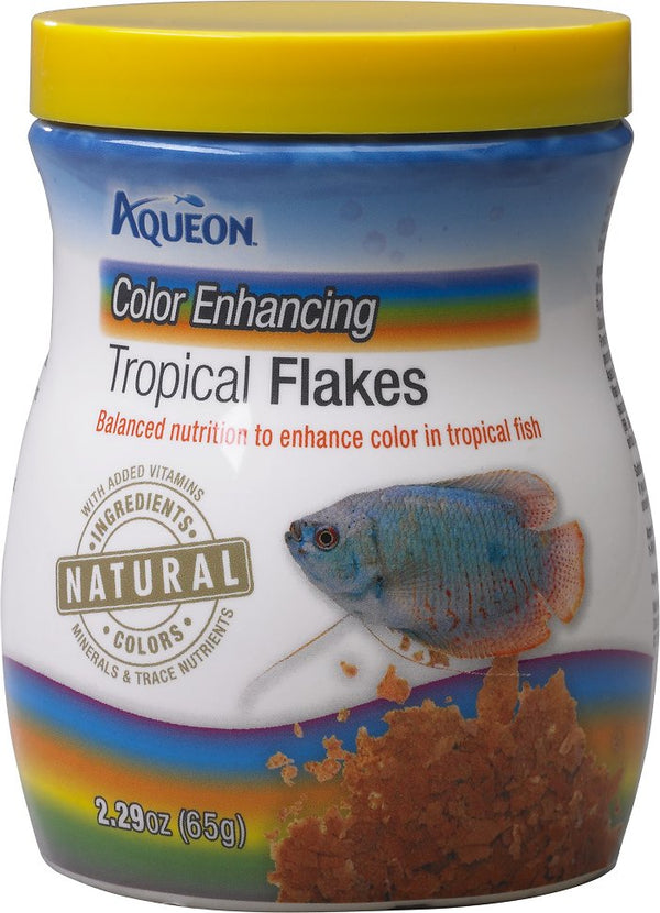 Aqueon Color Enhancing Tropical Flakes Freshwater Fish Food, 2.29-oz jar