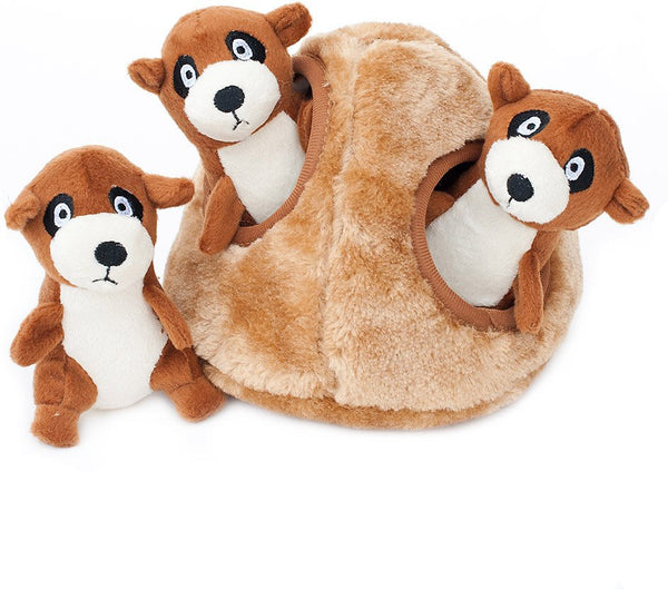 ZippyPaws Burrow Squeaky Hide and Seek Plush Dog Toy, Meerkat Den