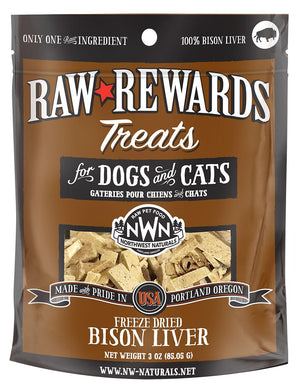 Northwest Naturals Raw Rewards Bison Liver Freeze-Dried Dog & Cats Treats, 3-oz