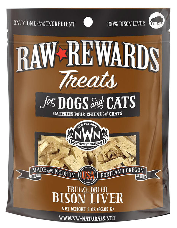 Northwest Naturals Raw Rewards Bison Liver Freeze-Dried Dog & Cats Treats, 3-oz