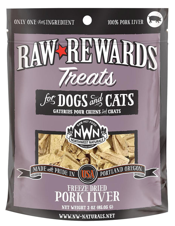 Northwest Naturals Raw Rewards Pork Liver Freeze Dried Dog & Cats Treats, 3-oz