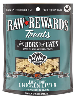 Northwest Naturals Raw Rewards Chicken Liver Freeze-Dried Dog & Cats Treats, 3-oz