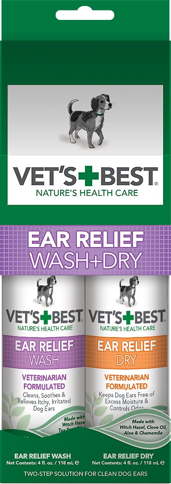 Vet's Best Ear Relief Wash + Dry Combo Pack for Dogs, 2-pack