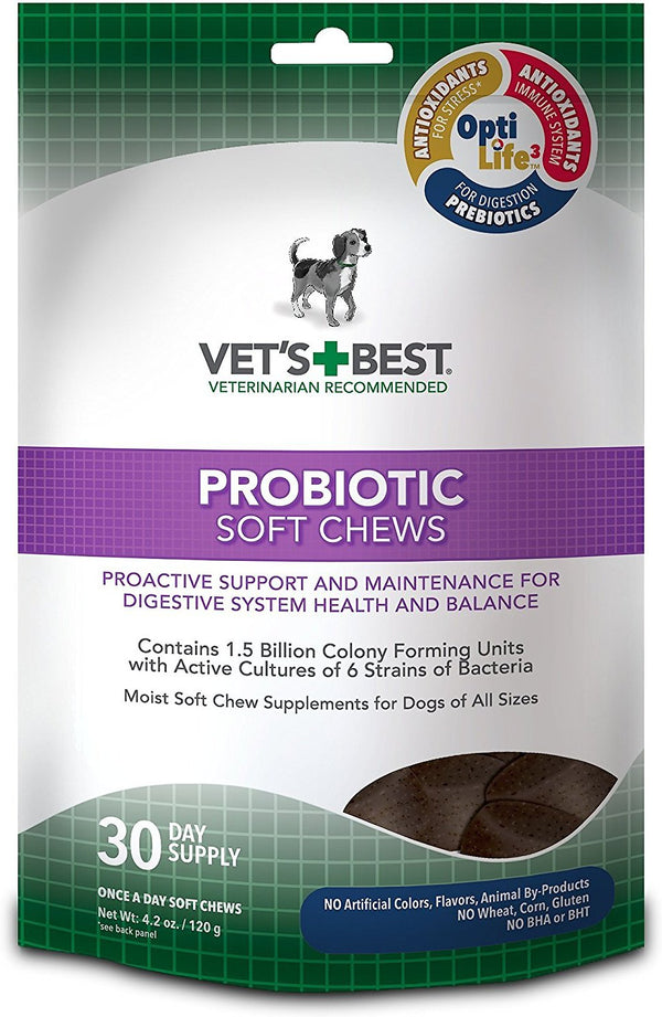 Vet's Best Supplément pour chiens Probiotiques en croquettes molles, boîte de 30