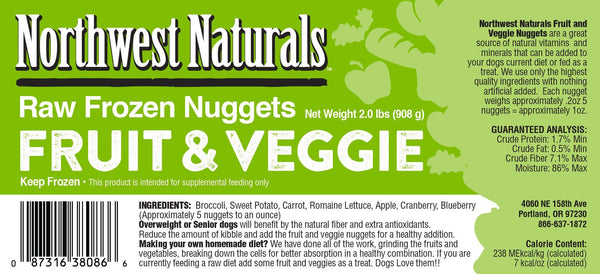 Northwest Naturals Raw Diet Grain-Free Fruit & Veggie Nuggets Raw Frozen Dog Food, 2-lb