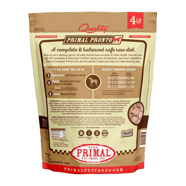 Primal Pronto Raw Frozen Lamb Formula Dog Food, 4-lb