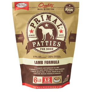 Primal Lamb Formula Patties Raw Frozen Dog Food, 6-lb