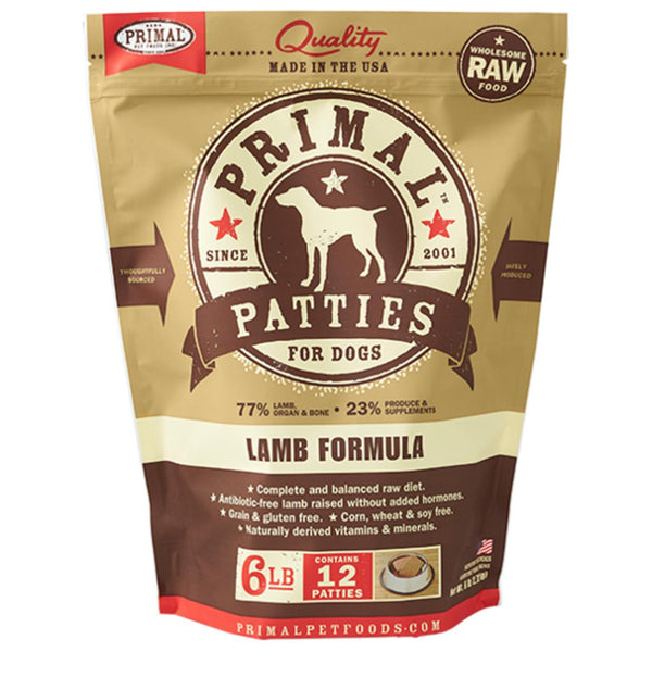 Primal Lamb Formula Patties Raw Frozen Dog Food, 6-lb